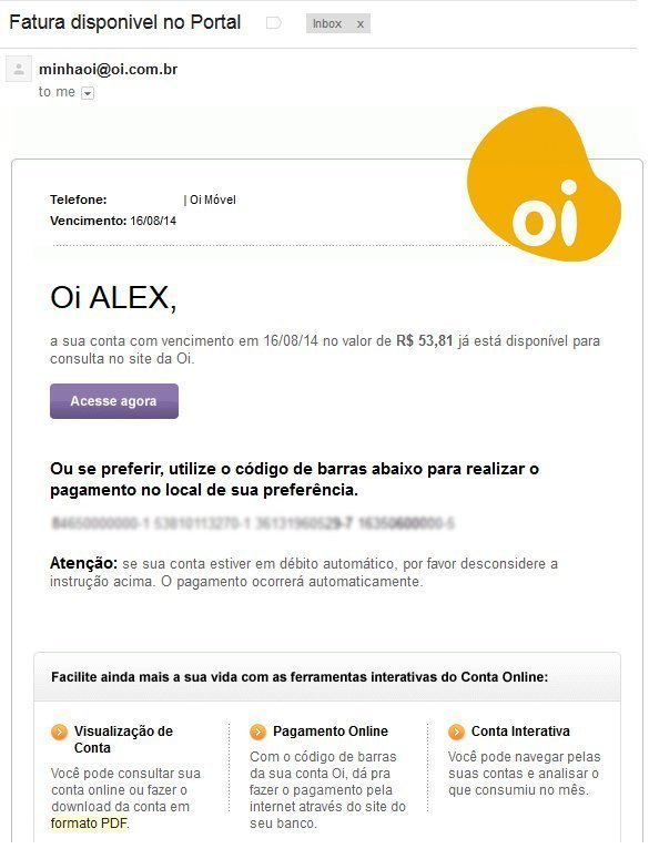 Receber contas por email ou pela internet